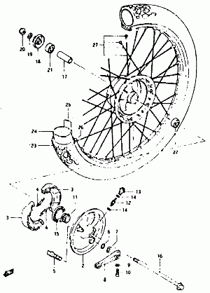 38-Etupyörä, jarrukengät, jarrukilpi